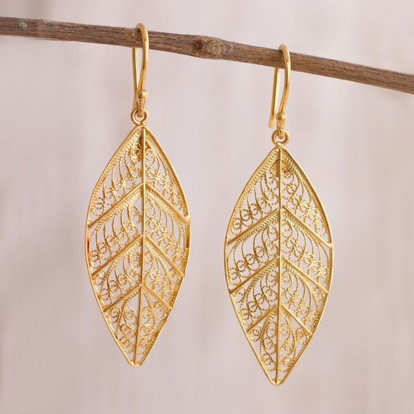 Alternate image for 24k Gold Plated Sterling Silver Filigree Dangle Earrings Mystery of the Forest
