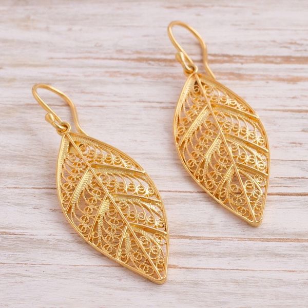 Alternate image for 24k Gold Plated Sterling Silver Filigree Dangle Earrings Mystery of the Forest
