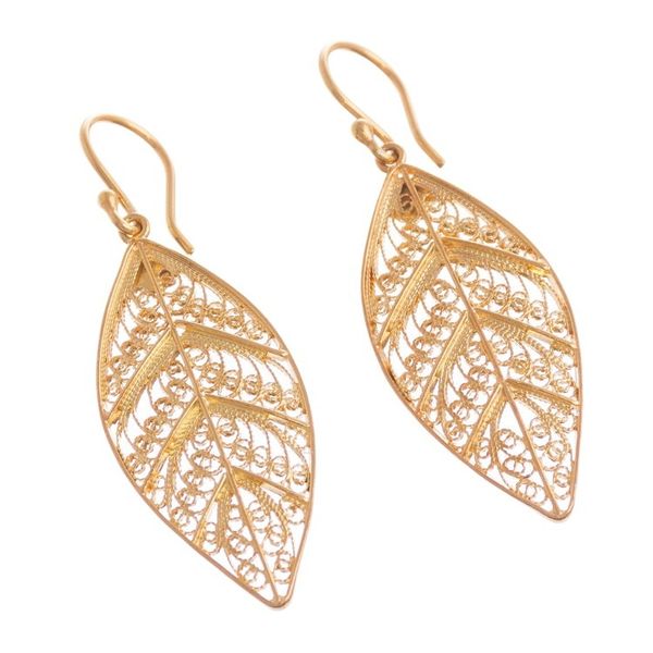 Alternate image for 24k Gold Plated Sterling Silver Filigree Dangle Earrings Mystery of the Forest