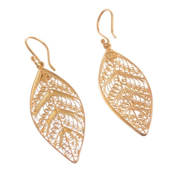 Alternate image for 24k Gold Plated Sterling Silver Filigree Dangle Earrings Mystery of the Forest