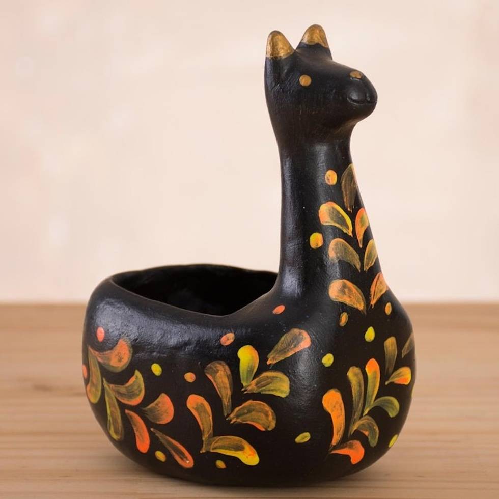 Black Ceramic Llama Figurine from Peru 'Black Llamita'