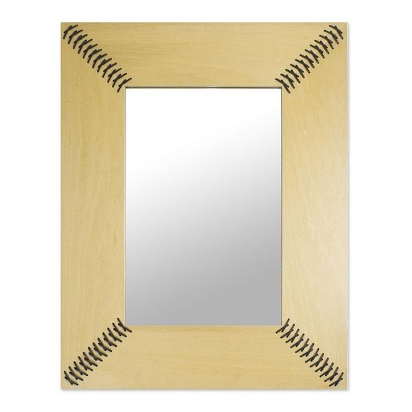 Alternate image for Contemporary Modern Leather-Accented Wood Wall Mirror Shoelace
