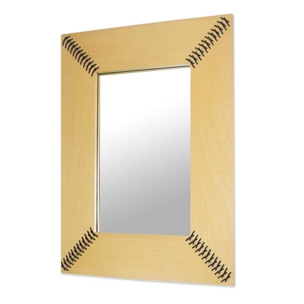 Alternate image for Contemporary Modern Leather-Accented Wood Wall Mirror Shoelace