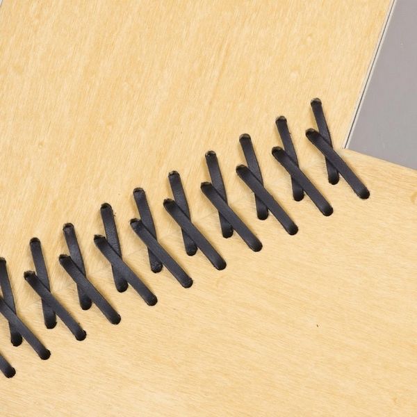 Alternate image for Contemporary Modern Leather-Accented Wood Wall Mirror Shoelace