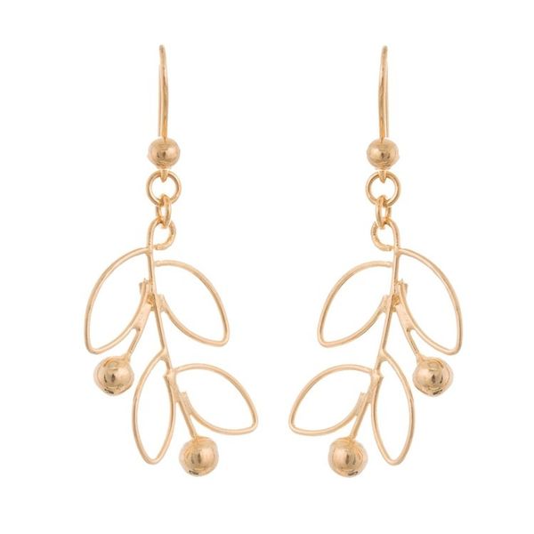 Alternate image for Leafy 18k Gold Plated Sterling Silver Dangle Earrings Airy Leaves