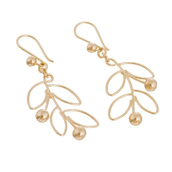 Alternate image for Leafy 18k Gold Plated Sterling Silver Dangle Earrings Airy Leaves