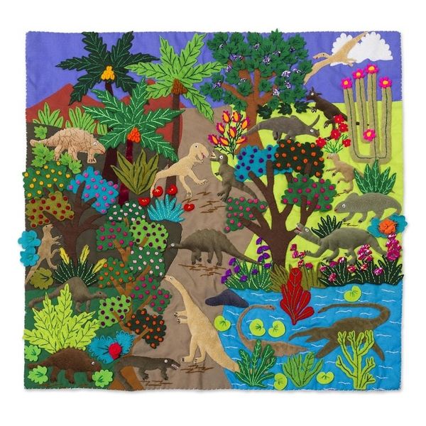 Alternate image for Dinosaur-Themed Cotton Blend Patchwork Wall Hanging Pre-Historic Land