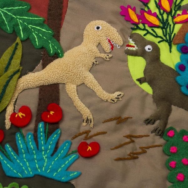 Alternate image for Dinosaur-Themed Cotton Blend Patchwork Wall Hanging Pre-Historic Land