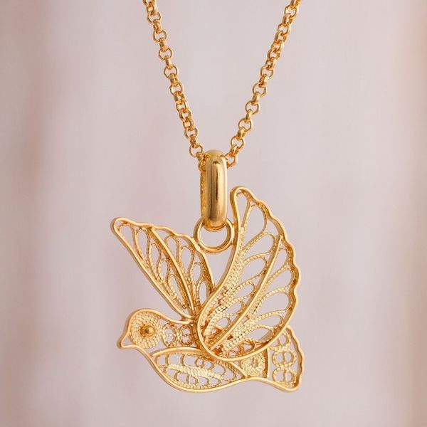 Alternate image for Gold Plated Sterling Silver Filigree Dove Necklace from Peru Peace and Grace