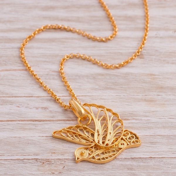 Alternate image for Gold Plated Sterling Silver Filigree Dove Necklace from Peru Peace and Grace