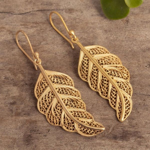 Alternate image for 24k Gold-Plated Filigree Leaf Earrings Regal Leaves