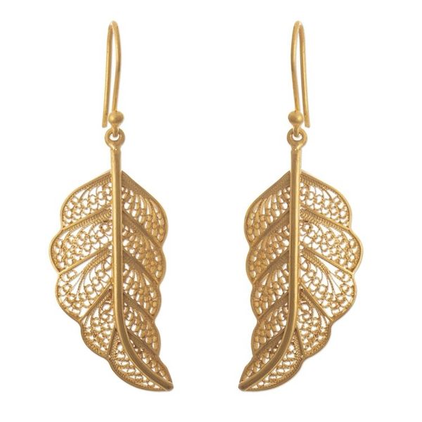 Alternate image for 24k Gold-Plated Filigree Leaf Earrings Regal Leaves