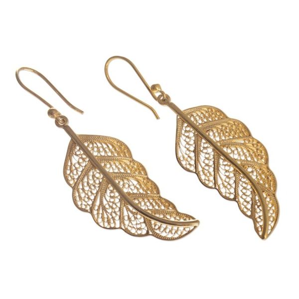 Alternate image for 24k Gold-Plated Filigree Leaf Earrings Regal Leaves