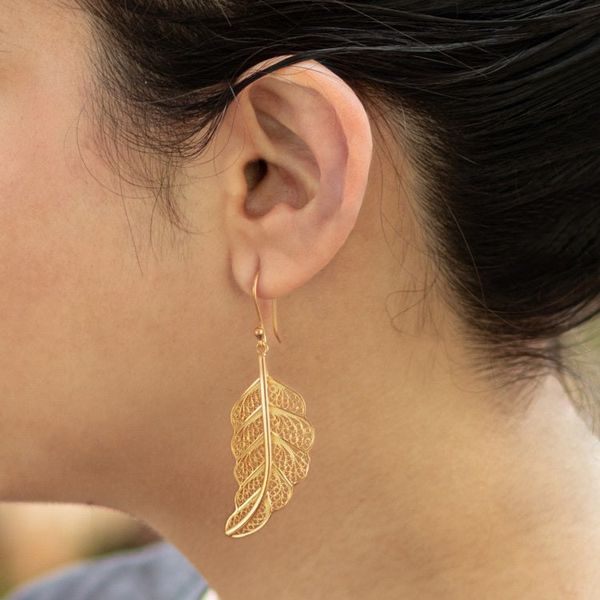 Alternate image for 24k Gold-Plated Filigree Leaf Earrings Regal Leaves