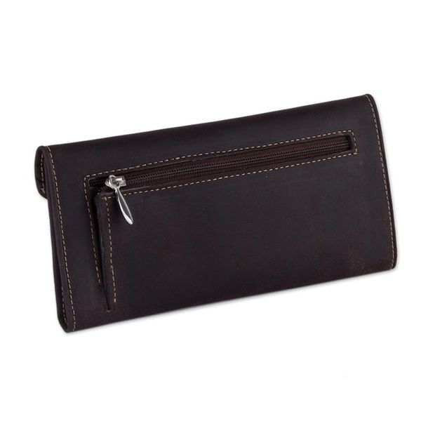 Alternate image for Handcrafted Leather Wallet in Solid Chocolate from Peru Chocolate Style
