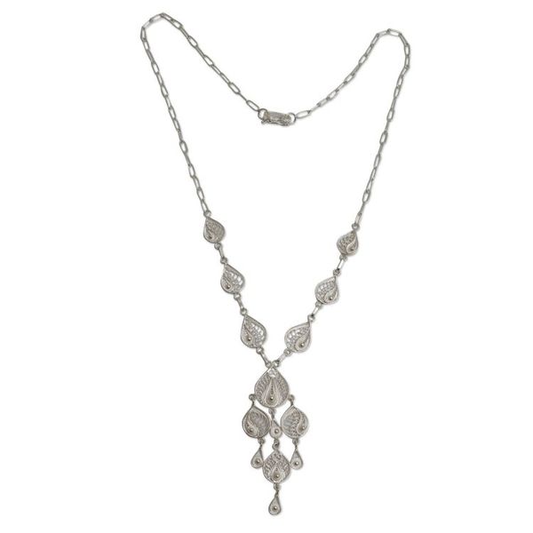 Alternate image for Artisan Crafted Y-Necklace in Sterling Silver Filigree Art Sunrise Dew