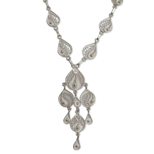 Alternate image for Artisan Crafted Y-Necklace in Sterling Silver Filigree Art Sunrise Dew