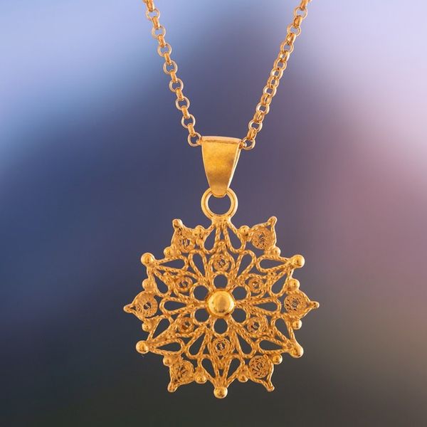 Alternate image for 24k Gold Plated Sterling Silver Filigree Mandala Necklace Gleaming Mandala