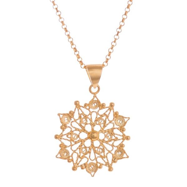 Alternate image for 24k Gold Plated Sterling Silver Filigree Mandala Necklace Gleaming Mandala
