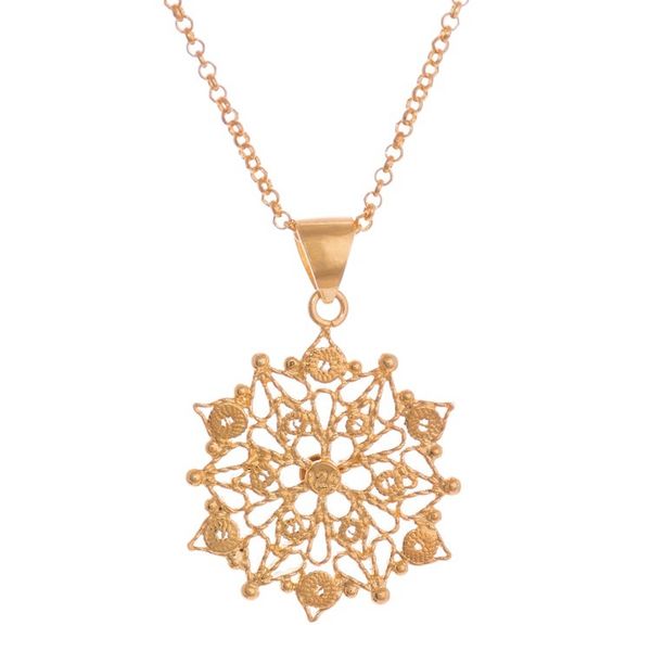 Alternate image for 24k Gold Plated Sterling Silver Filigree Mandala Necklace Gleaming Mandala