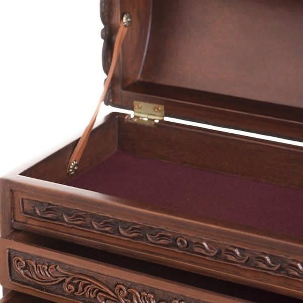 Alternate image for Bird Pattern Leather and Cedar Wood Jewelry Chest from Peru Impressive Birds