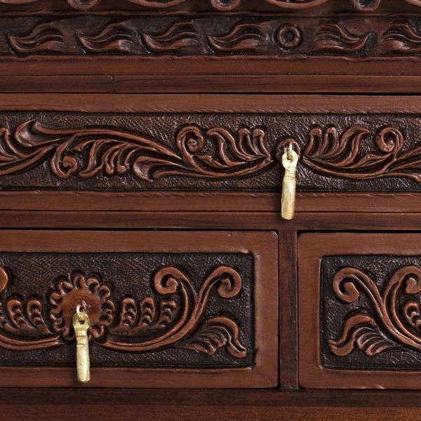 Alternate image for Bird Pattern Leather and Cedar Wood Jewelry Chest from Peru Impressive Birds
