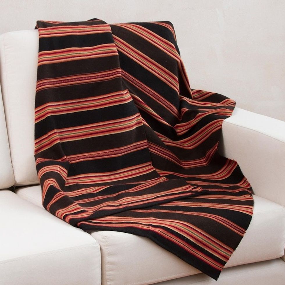 Handwoven Brown and Red Alpaca Blend Throw 'Mountain Deity'