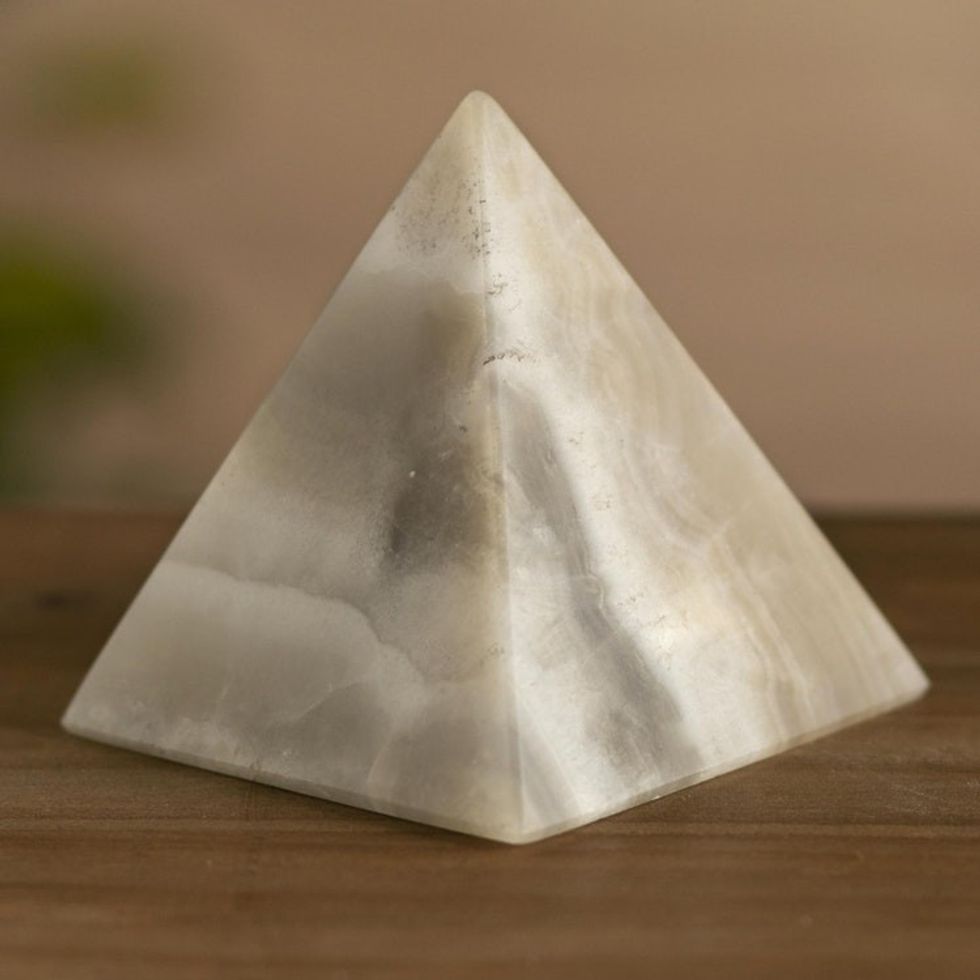 Natural Calcite Pyramid Sculpture from Peru 'Balanced Life'