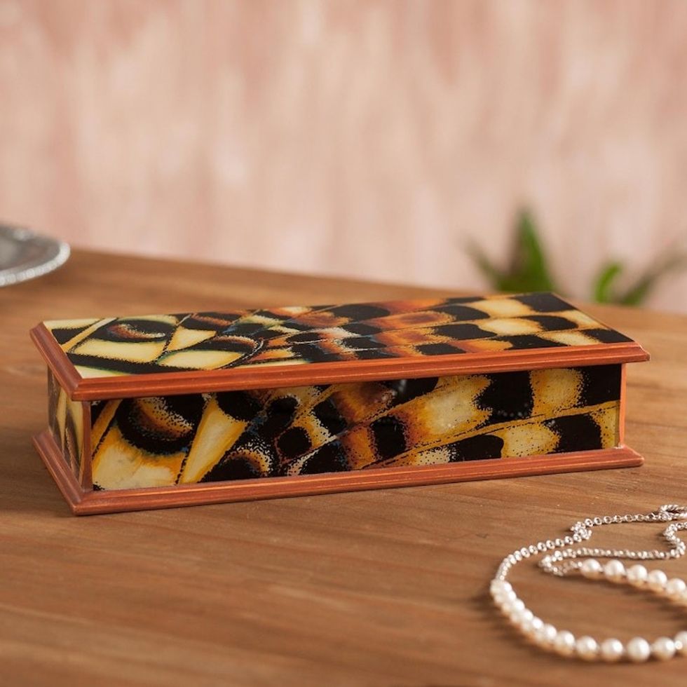 Reverse-Painted Glass Decorative Box from Peru 'Butterfly Dream'