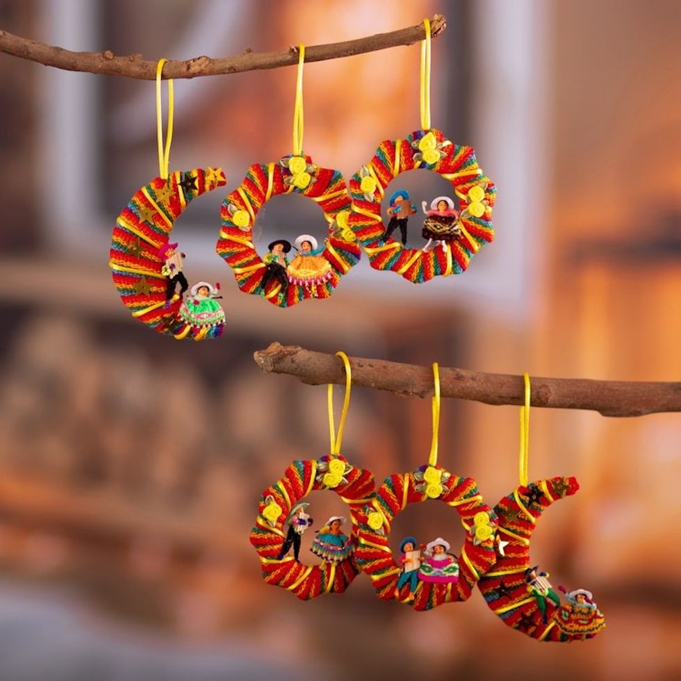 Peruvian Cotton Blend Ornaments 'Machu Picchu Feast'