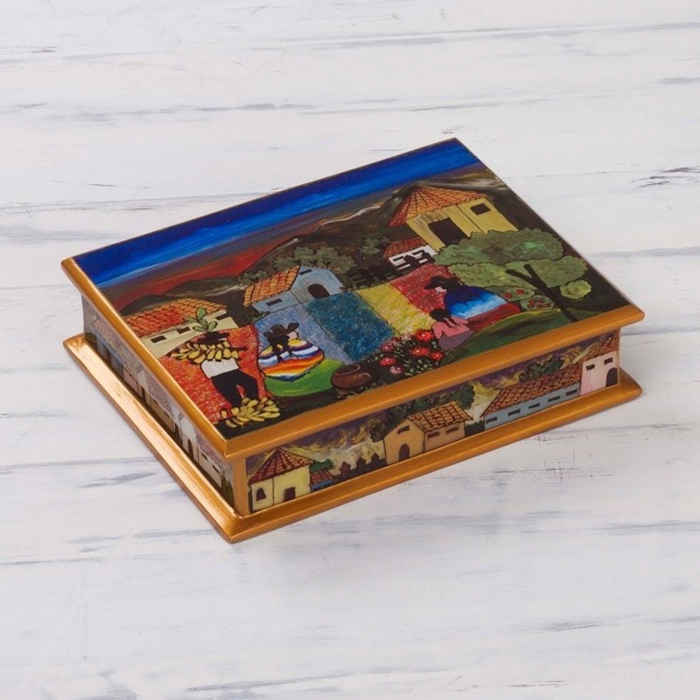 Reverse Painted Glass Jewelry Box 'Flower Family'