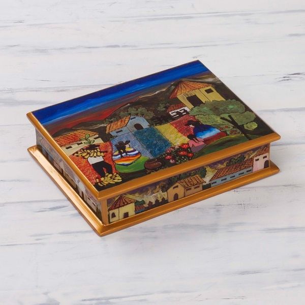 Alternate image for Reverse Painted Glass Jewelry Box Flower Family