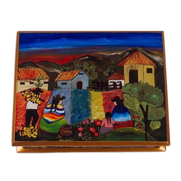 Alternate image for Reverse Painted Glass Jewelry Box Flower Family