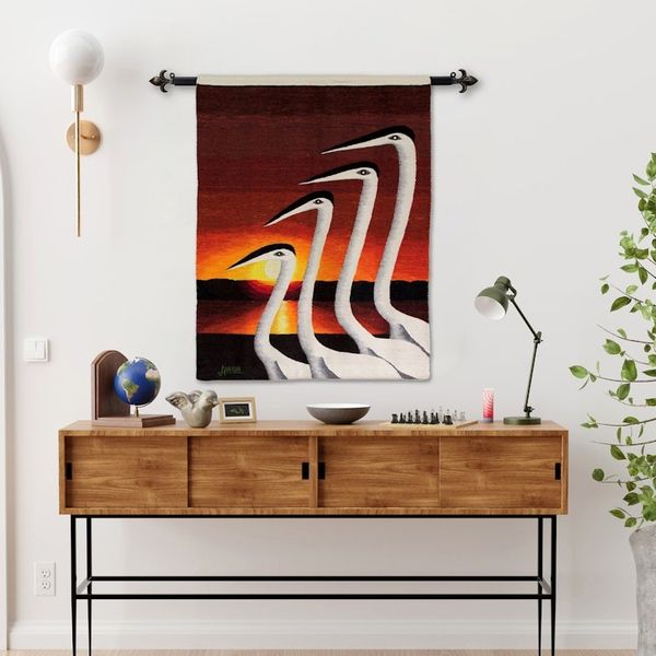 Alternate image for Wool Tapestry Swans at Sunset