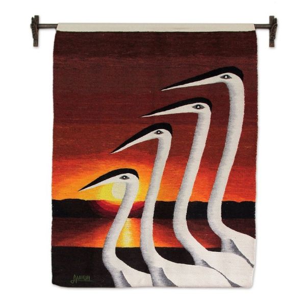 Alternate image for Wool Tapestry Swans at Sunset