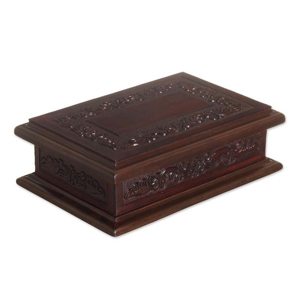 Alternate image for Handcrafted Colonial Wood and Leather Jewelry Box Andean Details