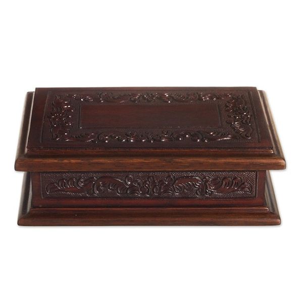 Alternate image for Handcrafted Colonial Wood and Leather Jewelry Box Andean Details