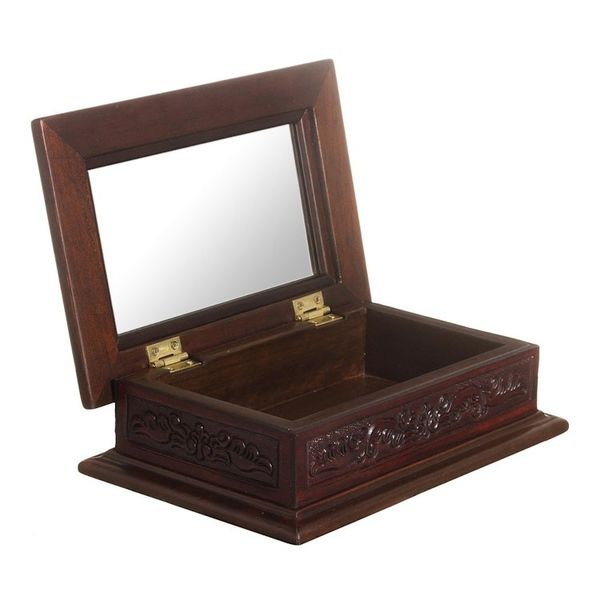 Alternate image for Handcrafted Colonial Wood and Leather Jewelry Box Andean Details