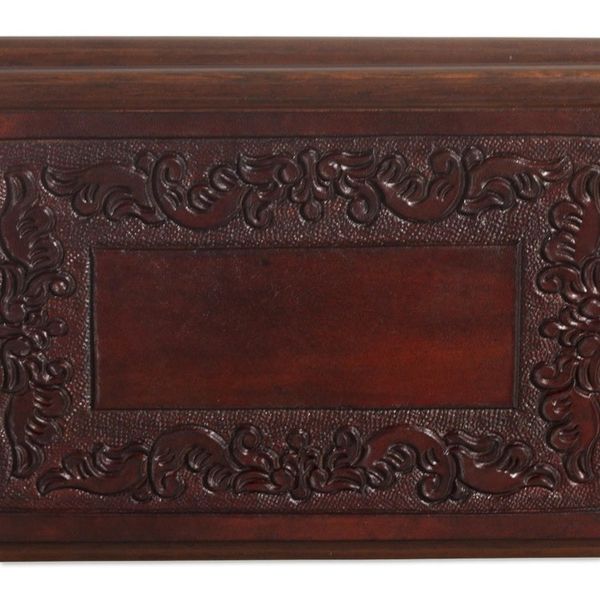 Alternate image for Handcrafted Colonial Wood and Leather Jewelry Box Andean Details
