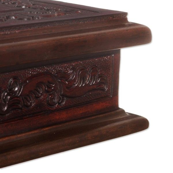 Alternate image for Handcrafted Colonial Wood and Leather Jewelry Box Andean Details