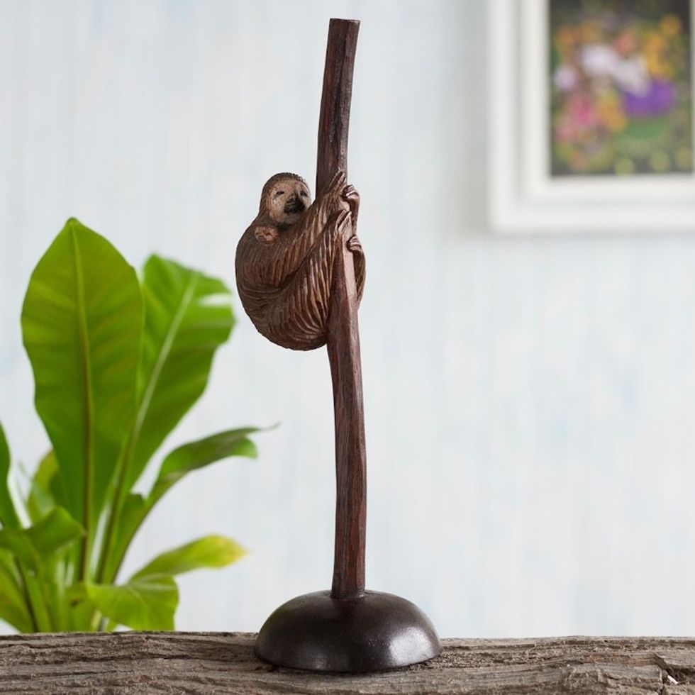 Cedar Wood Mother Sloth Sculpture from Peru 'Mother Sloth'