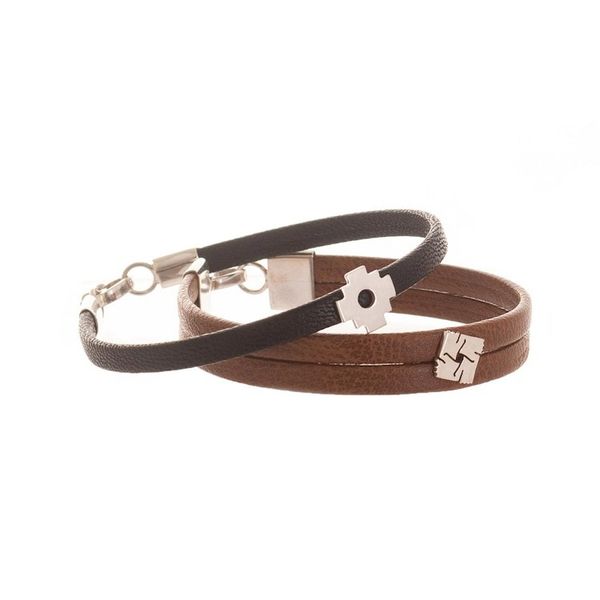 Alternate image for Light and Dark Brown Wristbands with Sterling Silver Pair Universal Chakana