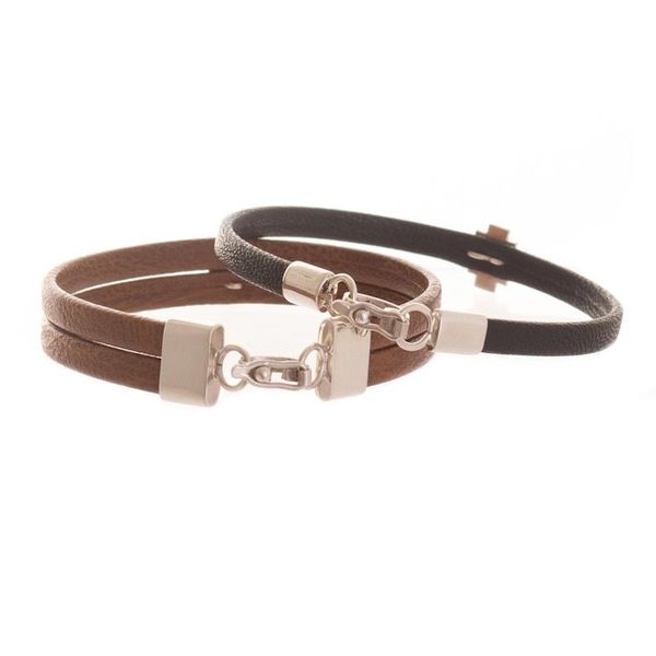 Alternate image for Light and Dark Brown Wristbands with Sterling Silver Pair Universal Chakana