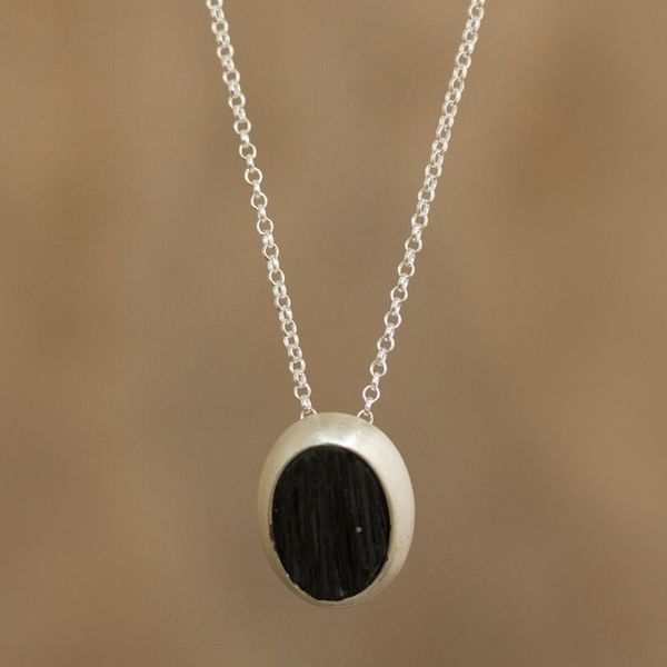 Alternate image for Natural Black Tourmaline Pendant Necklace Elegant Black