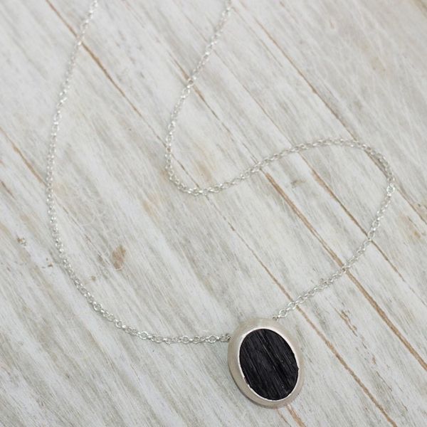 Alternate image for Natural Black Tourmaline Pendant Necklace Elegant Black