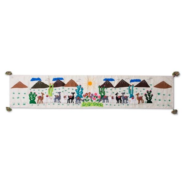 Alternate image for Animal-Themed Cotton Arpillera Table Runner from Peru Vicua Landscape