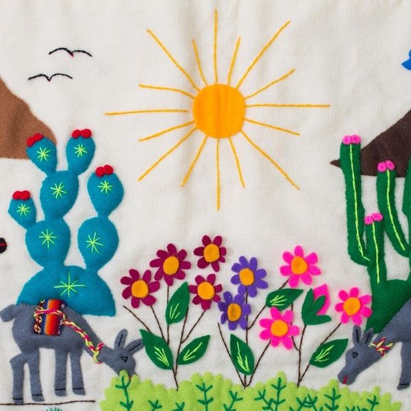 Alternate image for Animal-Themed Cotton Arpillera Table Runner from Peru Vicua Landscape