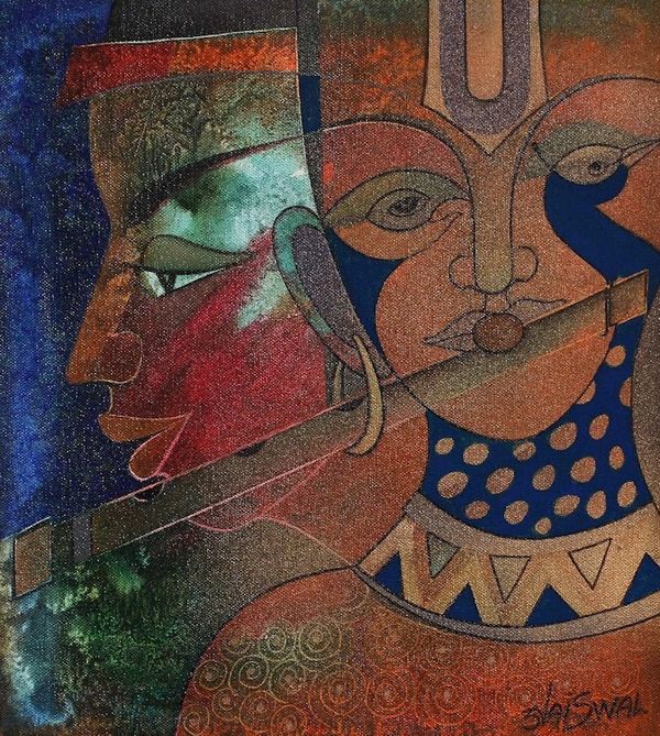 Alternate image for Multicolored Acrylic Expressionist Painting from India Music Meditation--Divine