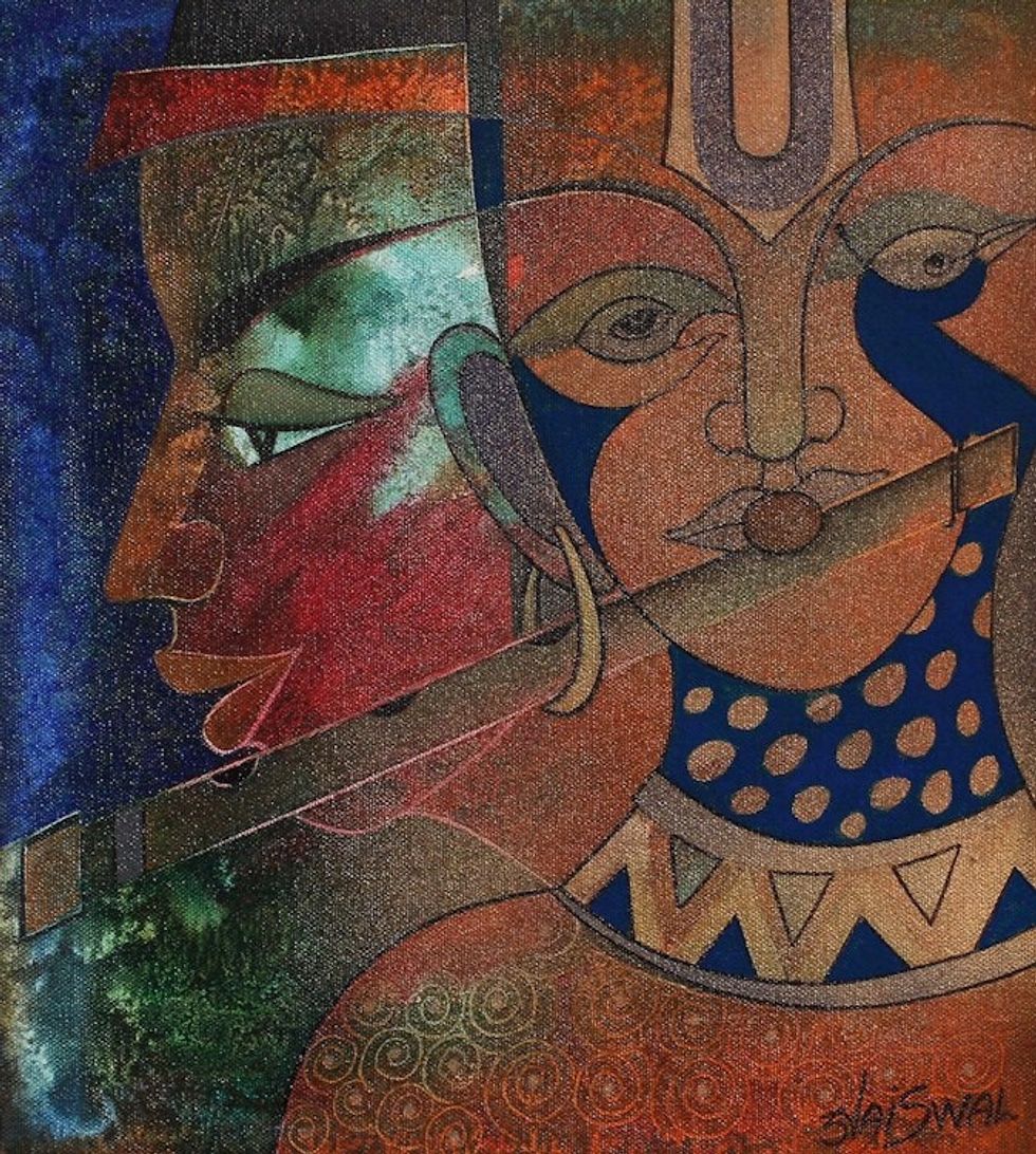 Multicolored Acrylic Expressionist Painting from India 'Music Meditation--Divine'