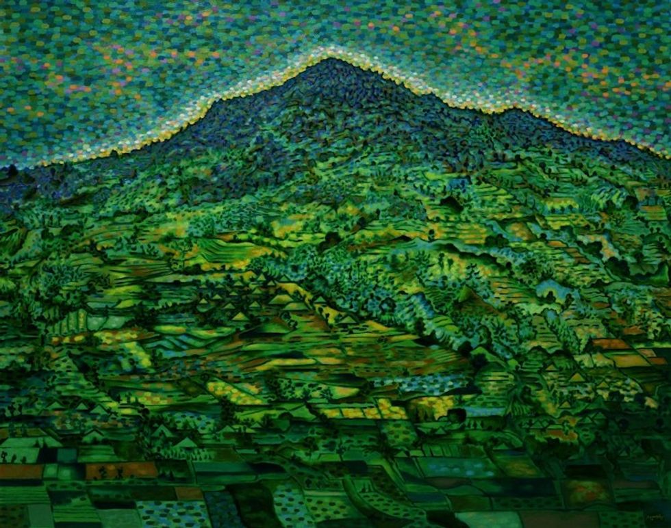 Impressionist Landscape Painting in Green from Bali 2017 'Landscape in Sukasada'